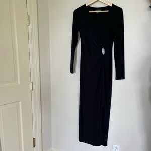 Ralph Lauren Black Jersey Gown with Brooch Size 2